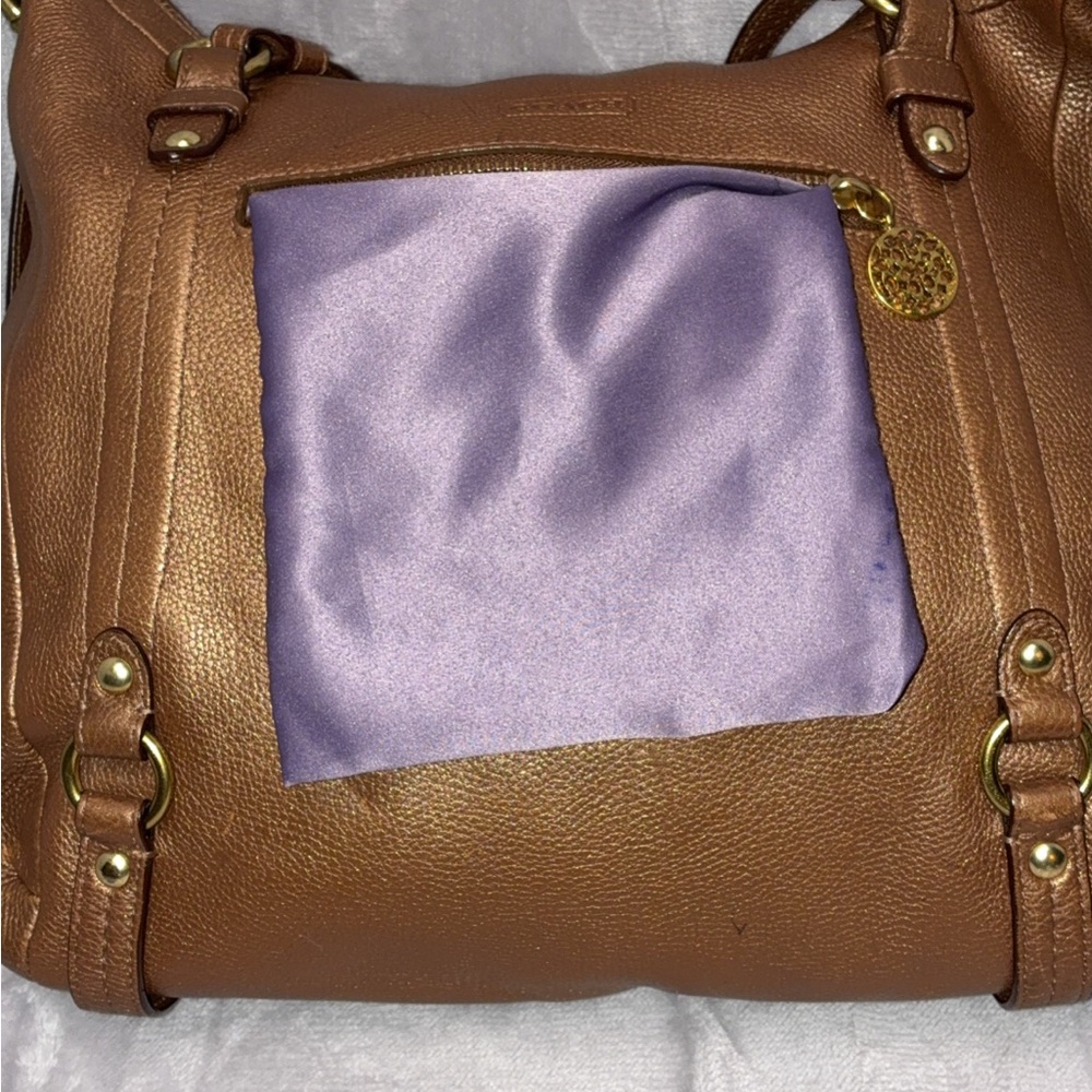 Coach Alexandria Metallic Copper Pebbled Leather Extra Large Two Way Tote - Picture 7 of 10